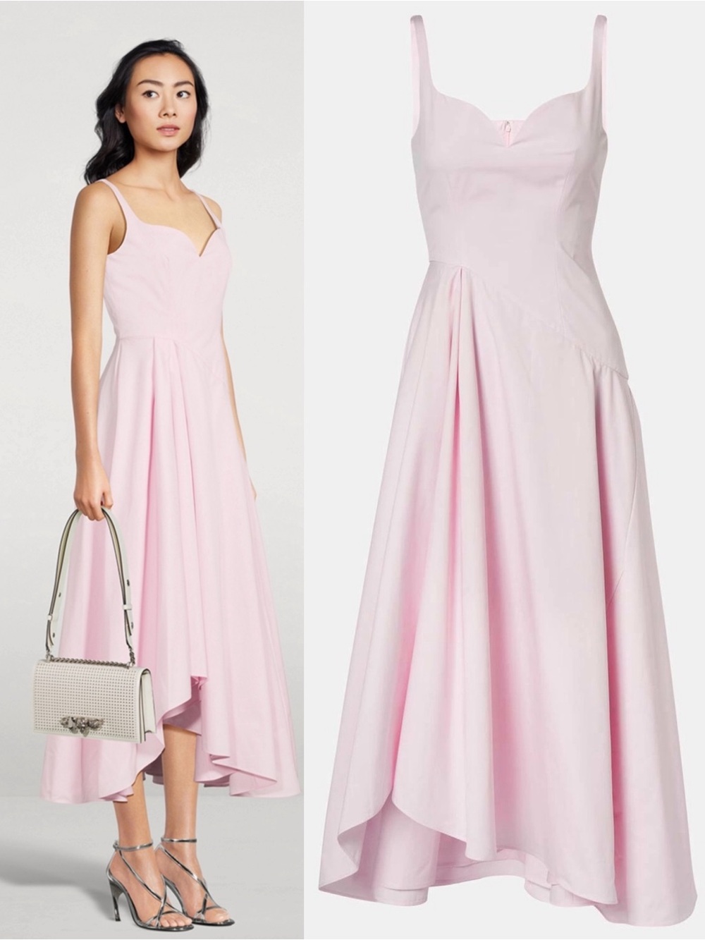 Alexander McQueen Asymmetric Cotton Poplin Midi Dress Ice Pink IT 40 US 4 NWT - Picture 3 of 17